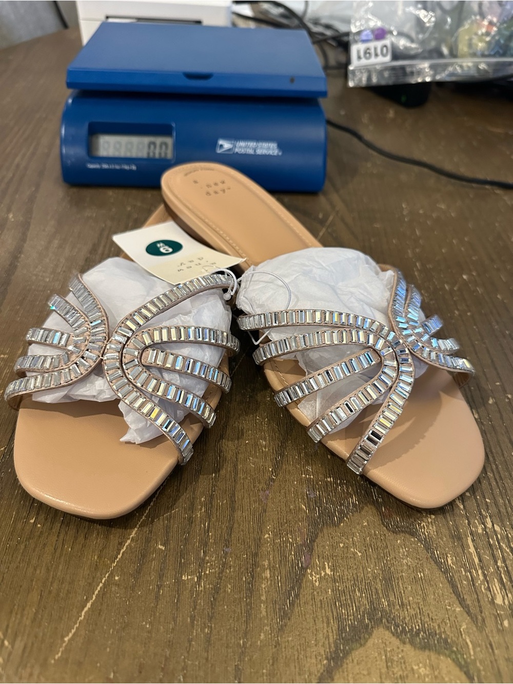 a new day Crystal-Embellished Nude Slide Sandals